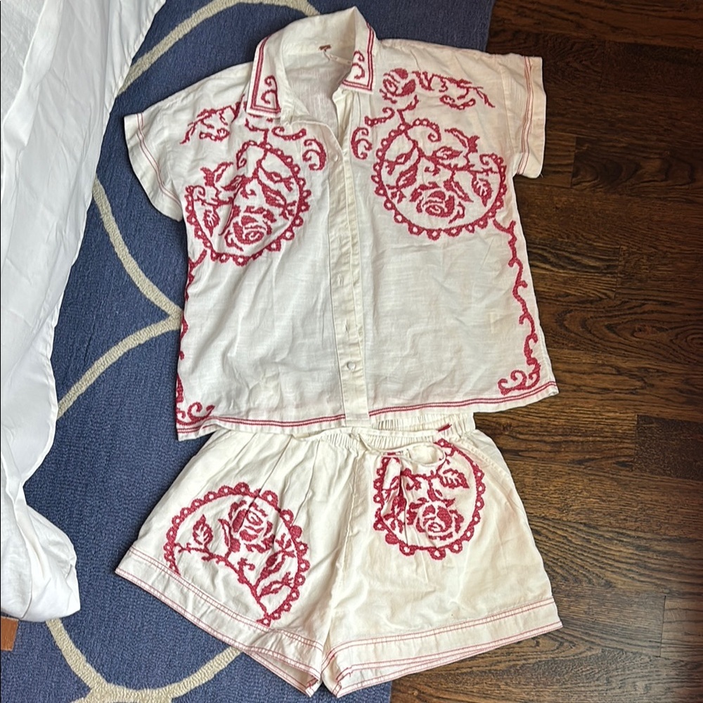 NWOT Free People Two Piece Cream and Red Set Size XS